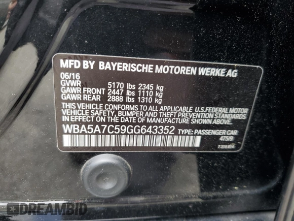 2016 BMW 5 Series 528i xDrive с VIN WBA5A7C59GG643352, выставлен на аукционе Copart как лот 61663535 с пробегом 101 396 миль миль и Списание • Salvage title. История ставок и продаж доступна на DreamBid. Изображение 12.