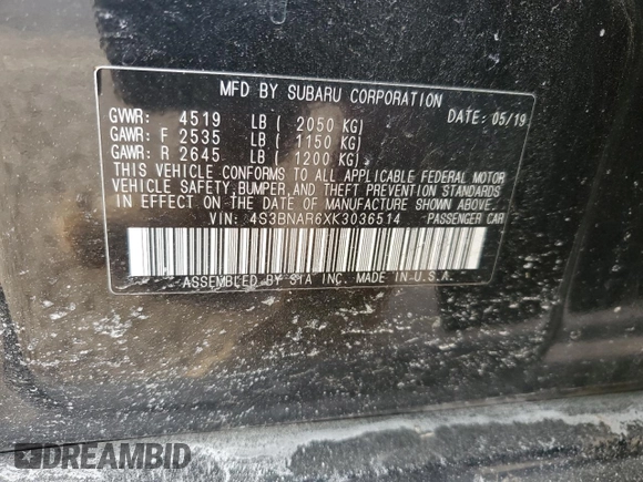2019 Subaru Legacy Sport with VIN 4S3BNAR6XK3036514, listed as a Copart auction lot 42923285 with 40,612 mi miles and Salvage Title. Bid and sale history available at carsss.com. Image 12.
