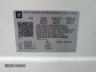 2021 Chevrolet Equinox LT z VIN 3GNAXUEV6MS144802, wystawiony jako Copart lot #55893985 z przebiegiem 61 802 mil mil oraz Szkoda całkowita • Salvage title. Historia ofert i sprzedaży dostępna na DreamBid. Obrazek 13.
