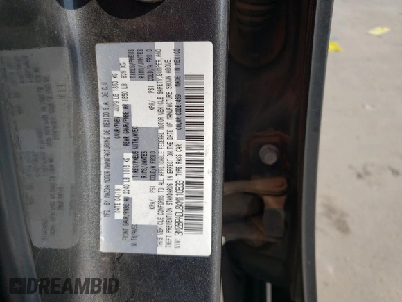 2019 Mazda 3 Preferred with VIN 3MZBPADL8KM110533, listed as a Copart auction lot 52118745 with 92,041 mi miles and Salvage Title. Bid and sale history available at DreamBid. Image 14.