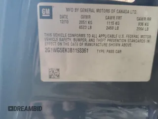 2011 Chevrolet Impala LT Fleet with VIN 2G1WG5EK0B1193361, listed as a Copart auction lot 63075015 with 208,393 mi miles and Salvage title. Bid and sale history available at DreamBid. Image 12.