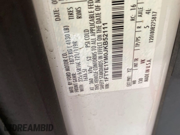 2018 Ford Transit с VIN 1FTYE1YM0JKB52111, выставлен на аукционе IAAI как лот 42832831 с пробегом 132 936 миль миль и . История ставок и продаж доступна на DreamBid. Изображение 5.