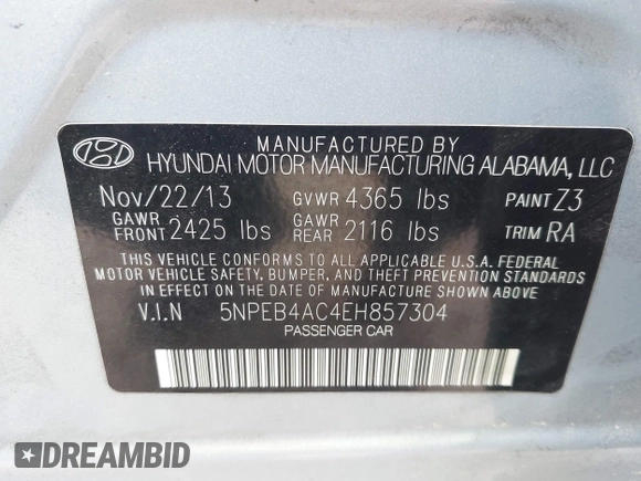 2014 Hyundai Sonata GLS with VIN 5NPEB4AC4EH857304, listed as a IAAI auction lot 42092407 with 139,363 mi miles and . Bid and sale history available at carsss.com. Image 9.