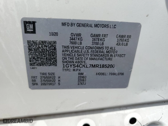 2021 Cadillac Escalade Premium Luxury with VIN 1GYS4CKL7MR185200, listed as a Copart auction lot 75766974 with 0 mi miles and Salvage Title. Bid and sale history available at carsss.com. Image 13.