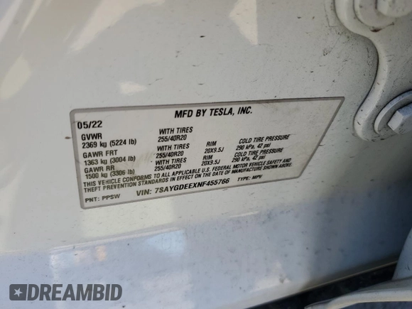 2022 Tesla Model Y Long Range z VIN 7SAYGDEEXNF455766, wystawiony jako Copart lot #49641685 z przebiegiem 51 142 mil mil oraz Szkoda całkowita • Salvage title. Historia ofert i sprzedaży dostępna na DreamBid. Obrazek 15.