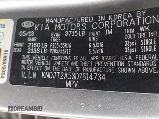 2013 Kia Soul with VIN KNDJT2A53D7614734, listed as a IAAI auction lot 41973020 with 72,528 mi miles. Bid and sale history available at carsss.com. Image 9.