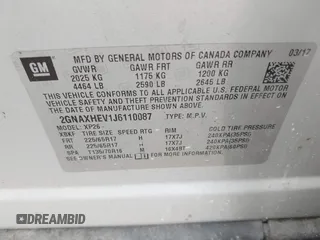 2018 Chevrolet Equinox LS with VIN 2GNAXHEV1J6110087, listed as a IAAI auction lot 42175959 with 124,611 mi miles and . Bid and sale history available at DreamBid. Image 9.