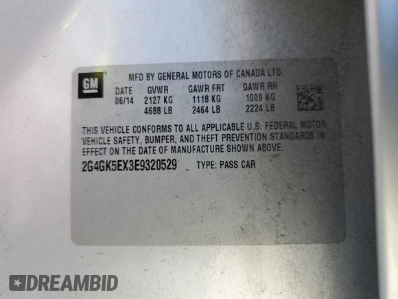 2014 Buick Regal with VIN 2G4GK5EX3E9320529, listed as a Copart auction lot 50683515 with 136,080 mi miles and Salvage title. Bid and sale history available at DreamBid. Image 12.