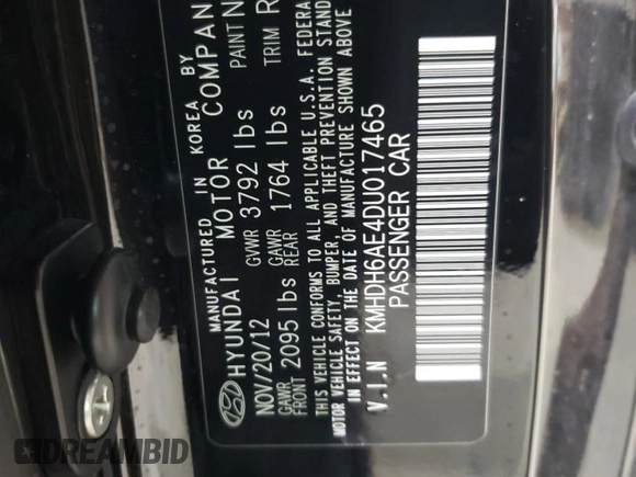 2013 Hyundai Elantra Coupe SE with VIN KMHDH6AE4DU017465, listed as a Copart auction lot 47113665 with 69,487 mi miles and Salvage Title. Bid and sale history available at carsss.com. Image 13.