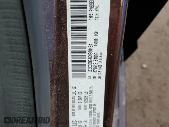 2012 Chrysler 200 Touring with VIN 1C3CCBBG4CN308424, listed as a Copart auction lot 50648265 with 211,411 mi miles and Salvage Title. Bid and sale history available at carsss.com. Image 12.