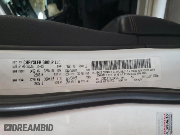 2014 Dodge Durango R/T z VIN 1C4SDJCTXEC345261, wystawiony jako Copart lot #52190285 z przebiegiem 172 035 mil mil oraz Szkoda całkowita • Salvage title. Historia ofert i sprzedaży dostępna na DreamBid. Obrazek 14.