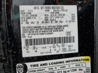2011 Ford F-150 XLT with VIN 1FTFW1ET8BFD32883, listed as a Copart auction lot 42286455 with 188,181 mi miles and Salvage Title. Bid and sale history available at carsss.com. Image 12.