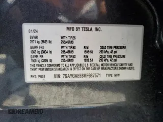 2024 Tesla Model Y Long Range with VIN 7SAYGAEE8RF987571, listed as a Copart auction lot 55110485 with 19,732 mi miles and Salvage title. Bid and sale history available at DreamBid. Image 13.