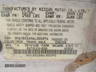 2006 Nissan Sentra S with VIN 3N1CB51D56L505391, listed as a IAAI auction lot 42120515 with 129,829 mi miles and . Bid and sale history available at DreamBid. Image 9.