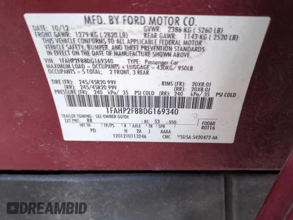 2013 Ford Taurus Limited with VIN 1FAHP2F88DG169340, listed as a Copart auction lot 70590954 with 138,202 mi miles and Salvage Title. Bid and sale history available at carsss.com. Image 13.