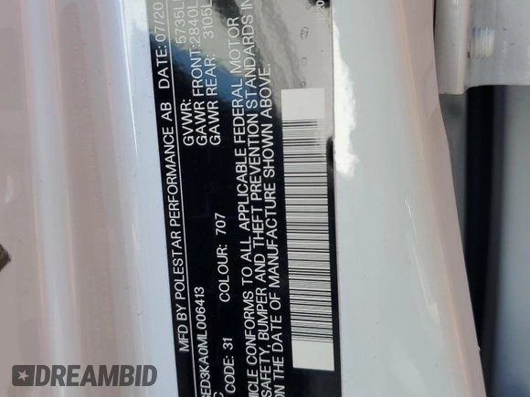 2021 Polestar 2 Launch Edition with VIN LPSED3KA0ML006413, listed as a Copart auction lot 43649695 with 30,407 mi miles and Salvage Title. Bid and sale history available at DreamBid. Image 15.