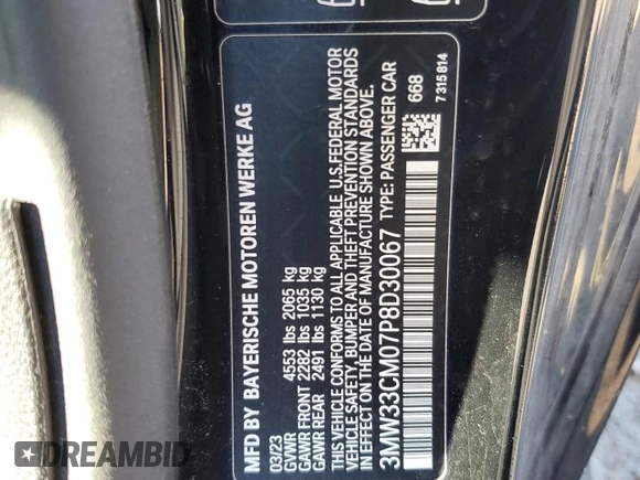 2023 BMW 2 Series 230i xDrive with VIN 3MW33CM07P8D30067, listed as a Copart auction lot 46489275 with 42,128 mi miles and Salvage Title. Bid and sale history available at carsss.com. Image 12.