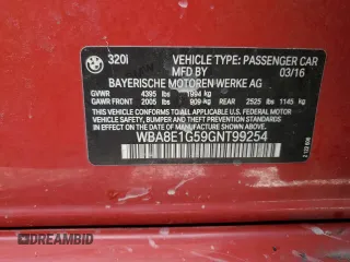 2016 BMW 3 Series 320i with VIN WBA8E1G59GNT99254, listed as a Copart auction lot 49182765 with 59,271 mi miles and Salvage Title. Bid and sale history available at DreamBid. Image 14.