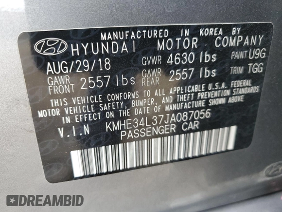2018 Hyundai Sonata Hybrid Limited with VIN KMHE34L37JA087056, listed as a Copart auction lot 70388523 with 92,778 mi miles. Bid and sale history available at carsss.com. Image 13.