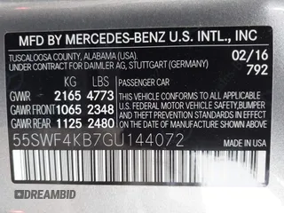 2016 Mercedes-Benz C 300 Luxury with VIN 55SWF4KB7GU144072, listed as a IAAI auction lot 41869044 with 60,208 mi miles and . Bid and sale history available at carsss.com. Image 9.