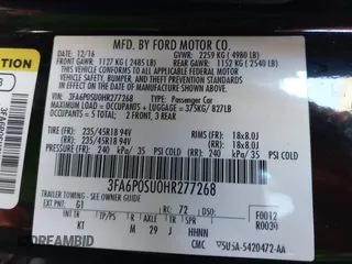 2017 Ford Fusion Titanium with VIN 3FA6P0SU0HR277268, listed as a IAAI auction lot 41798990 with 140,452 mi miles and . Bid and sale history available at DreamBid. Image 9.