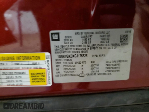 2016 Chevrolet Traverse LT с VIN 1GNKVGKDXGJ176326, выставлен на аукционе Copart как лот 59793655 с пробегом 103 279 миль миль и Списание • Salvage title. История ставок и продаж доступна на DreamBid. Изображение 13.