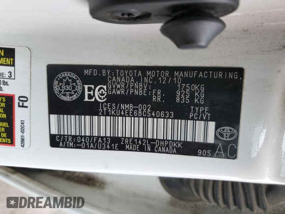 2011 Toyota Matrix z VIN 2T1KU4EE6BC540633, wystawiony jako Copart lot #50650395 z przebiegiem 235 478 mil mil oraz Szkoda całkowita • Salvage title. Historia ofert i sprzedaży dostępna na DreamBid. Obrazek 12.