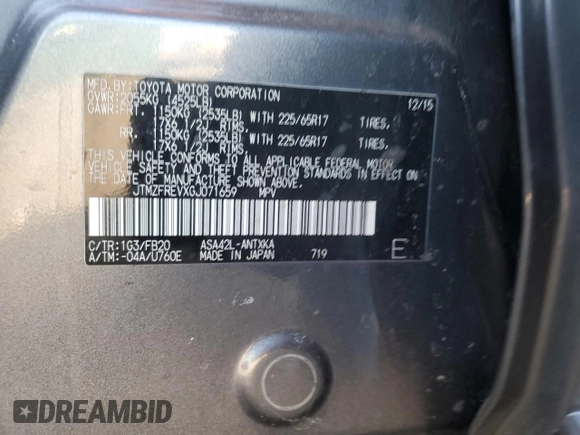 2016 Toyota RAV4 LE with VIN JTMZFREVXGJ071659, listed as a Copart auction lot 42899995 with 121,850 mi miles and Salvage Title. Bid and sale history available at carsss.com. Image 15.