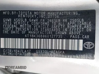 2006 Toyota Avalon XL with VIN 4T1BK36B86U127735, listed as a IAAI auction lot 42112001 with 173,861 mi miles. Bid and sale history available at carsss.com. Image 9.