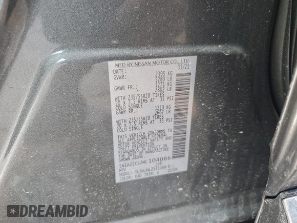 2021 Nissan Murano SL with VIN 5N1AZ2CS2MC104086, listed as a Copart auction lot 46782625 with 24,685 mi miles and Clean Title. Bid and sale history available at DreamBid. Image 13.