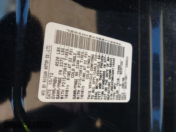 2013 Nissan Rogue S with VIN JN8AS5MV0DW116646, listed as a IAAI auction lot 41994741 with 90,991 mi miles and . Bid and sale history available at DreamBid. Image 9.