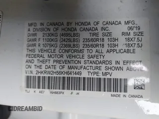 2019 Honda CR-V EX with VIN 2HKRW2H56KH641449, listed as a IAAI auction lot 41762860 with 181,557 mi miles and . Bid and sale history available at DreamBid. Image 9.