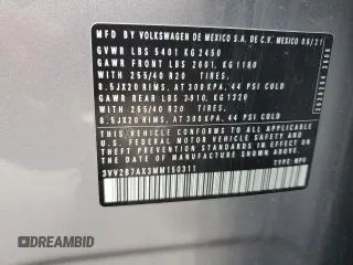 2021 Volkswagen Tiguan SE z VIN 3VV2B7AX3MM150311, wystawiony jako Copart lot #50970015 z przebiegiem 41 156 mil mil oraz Szkoda całkowita • Salvage title. Historia ofert i sprzedaży dostępna na DreamBid. Obrazek 14.