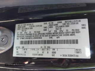 2020 Ford Escape SEL z VIN 1FMCU9H91LUB86584, wystawiony jako IAAI lot #42268456 z przebiegiem 94 753 mil mil oraz . Historia ofert i sprzedaży dostępna na DreamBid. Obrazek 9.