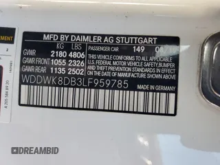 2020 Mercedes-Benz C 300 with VIN WDDWK8DB3LF959785, listed as a Copart auction lot 88890315 with 36,971 mi miles and Salvage Title. Bid and sale history available at DreamBid. Image 12.