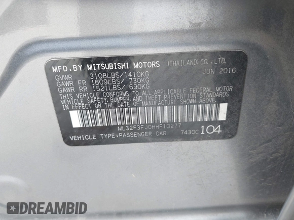 2017 Mitsubishi Mirage ES с VIN ML32F3FJ0HHF10277, выставлен на аукционе IAAI как лот 42321135 с пробегом 83 323 миль миль и . История ставок и продаж доступна на DreamBid. Изображение 9.