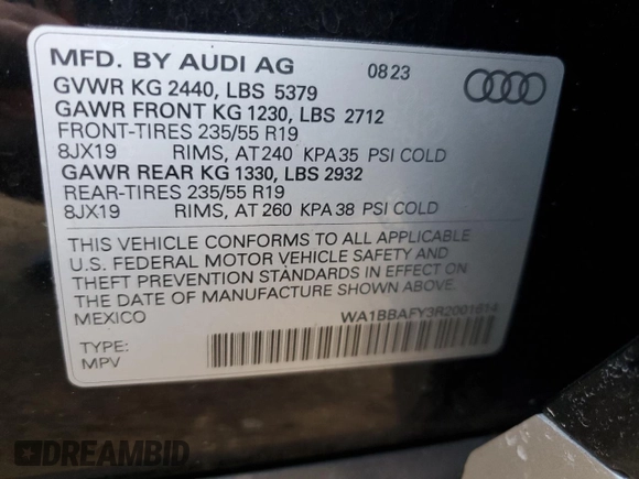 2024 Audi Q5 Premium Plus with VIN WA1BBAFY3R2001614, listed as a Copart auction lot 84690244 with 13,254 mi miles and Salvage title. Bid and sale history available at DreamBid. Image 14.