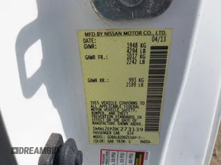 2013 Nissan Altima S with VIN 1N4AL2EP2DC273139, listed as a IAAI auction lot 41837332 with 205,993 mi miles and . Bid and sale history available at DreamBid. Image 9.