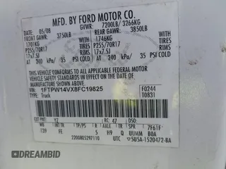 2008 Ford F-150 XLT with VIN 1FTPW14VX8FC19825, listed as a IAAI auction lot 41669837 with 162,732 mi miles and . Bid and sale history available at DreamBid. Image 9.