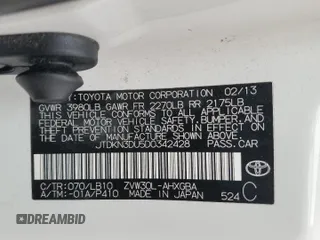 2013 Toyota Prius One with VIN JTDKN3DU5D0342428, listed as a Copart auction lot 53142635 with 237,401 mi miles and Salvage Title. Bid and sale history available at carsss.com. Image 13.