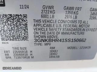 2025 Chevrolet Blazer LT with VIN 3GNKBHR41SS150662, listed as a IAAI auction lot 41842035 with 9,087 mi miles. Bid and sale history available at carsss.com. Image 9.