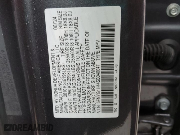 2025 Honda Pilot EX-L z VIN 5FNYG1H44SB040047, wystawiony jako Copart lot #43359925 z przebiegiem 4 896 mil mil oraz Szkoda całkowita • Salvage title. Historia ofert i sprzedaży dostępna na DreamBid. Obrazek 13.