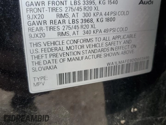 2013 Audi Q7 3.0L TDI Premium Plus with VIN WA1LMAFE9DD003496, listed as a Copart auction lot 50149125 with 140,842 mi miles and Clean Title. Bid and sale history available at carsss.com. Image 13.