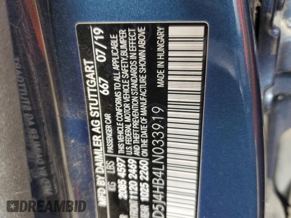 2020 Mercedes-Benz CLA 250 z VIN WDD5J4HB4LN033919, wystawiony jako Copart lot #57874365 z przebiegiem 73 086 mil mil oraz Szkoda całkowita • Salvage title. Historia ofert i sprzedaży dostępna na DreamBid. Obrazek 12.