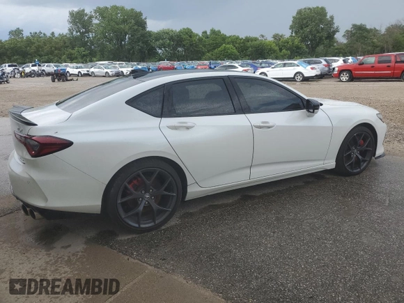2022 Acura TLX Type S with VIN IA046313, listed as a Copart auction lot 45343545 with 8,105 mi miles and Salvage title. Bid and sale history available at DreamBid. Image 3.
