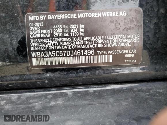 2013 BMW 3 Series 328i z VIN WBA3A5C57DJ461496, wystawiony jako Copart lot #58525465 z przebiegiem 140 808 mil mil oraz Szkoda całkowita • Salvage title. Historia ofert i sprzedaży dostępna na DreamBid. Obrazek 12.