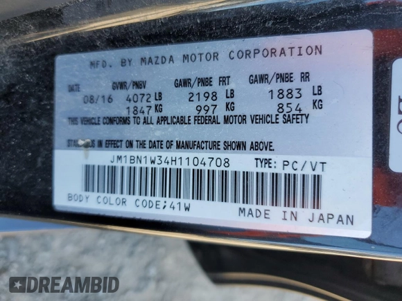2017 Mazda 3 Grand Touring z VIN JM1BN1W34H1104708, wystawiony jako Copart lot #53842995 z przebiegiem 94 847 mil mil oraz Szkoda całkowita • Salvage title. Historia ofert i sprzedaży dostępna na DreamBid. Obrazek 13.