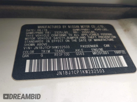2019 Nissan Rogue S with VIN JN1BJ1CP1KW232503, listed as a IAAI auction lot 41982508 with 30,156 mi miles and . Bid and sale history available at DreamBid. Image 9.