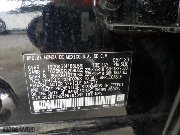 2024 Honda HR-V Sport with VIN 3CZRZ1H55RM703942, listed as a Copart auction lot 48238155 with 31,656 mi miles and Salvage Title. Bid and sale history available at carsss.com. Image 12.