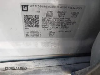 2019 Chevrolet Trax LT with VIN 3GNCJLSBXKL205025, listed as a IAAI auction lot 41855692 with 79,609 mi miles and . Bid and sale history available at carsss.com. Image 9.